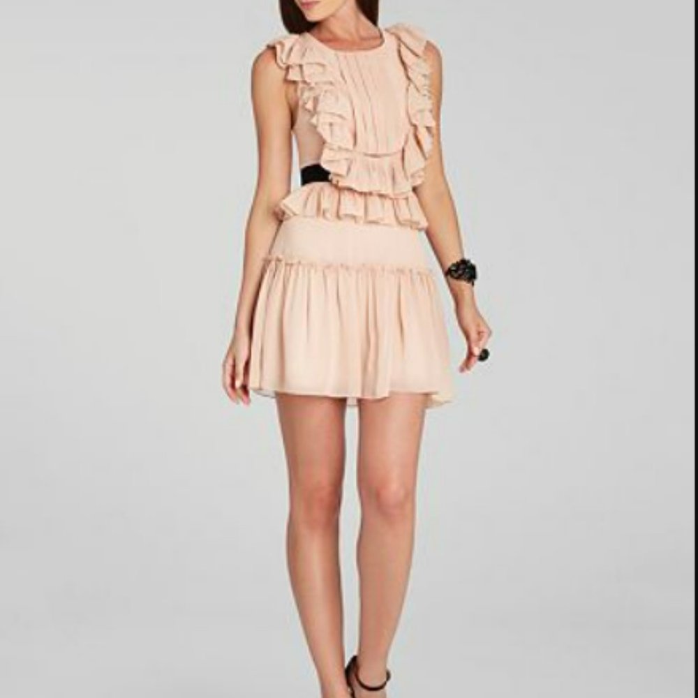 BCBG MAXAZRIA Britt Pleated Ruffle Dress Nrq6y666/M997a Size 6